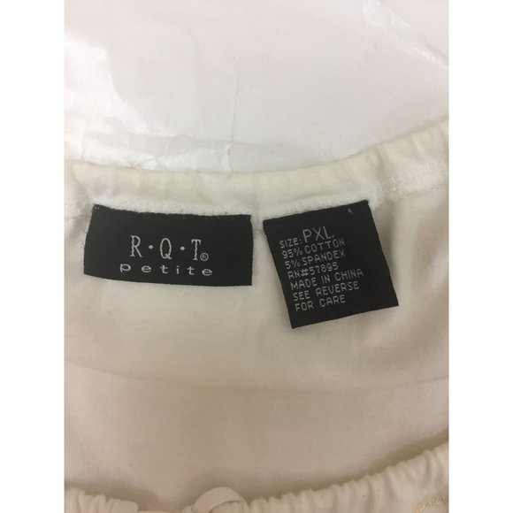 R Q T Petite Womens Top Size PXL White 3/4 Sleeves Embroidery - Picture 9 of 12